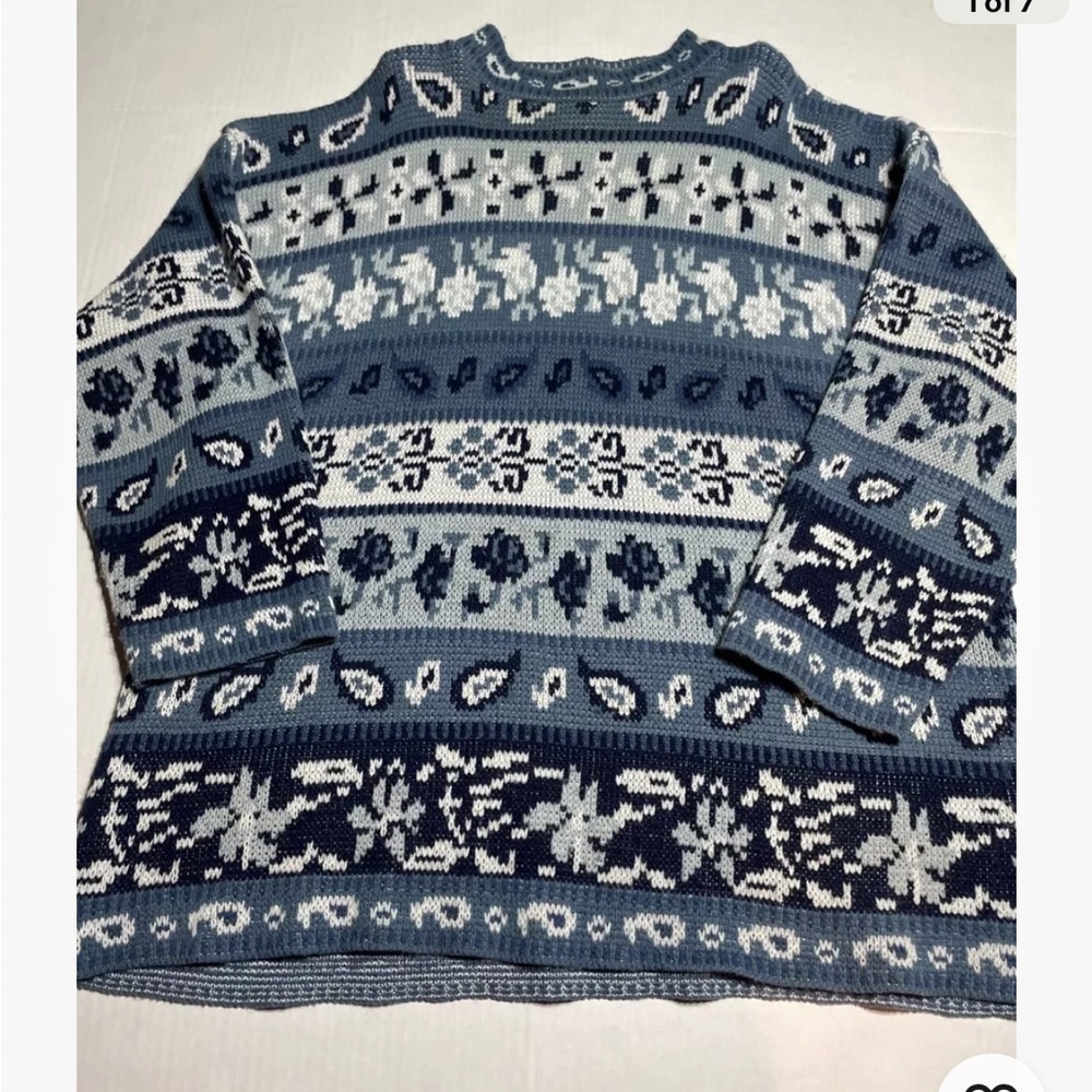 ✨ Headliners Blue White Fair Isle Sweater Women’s‎ 20W Cozy Winter Knit